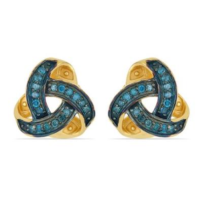 BUY 925 STERLING SILVER  GOLD PLATED NATURAL BLUE DIAMOND EARRINGS